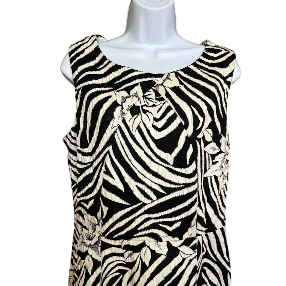Frank Lyman Black White Zebra Floral Side Zip A-Line Dress Size 12 - Picture 3 of 6